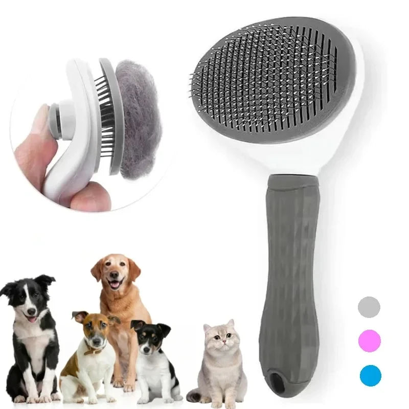 Brosse auto-nettoyante pour chien et chat – Picots rétractables, poils retirés d'un clic
