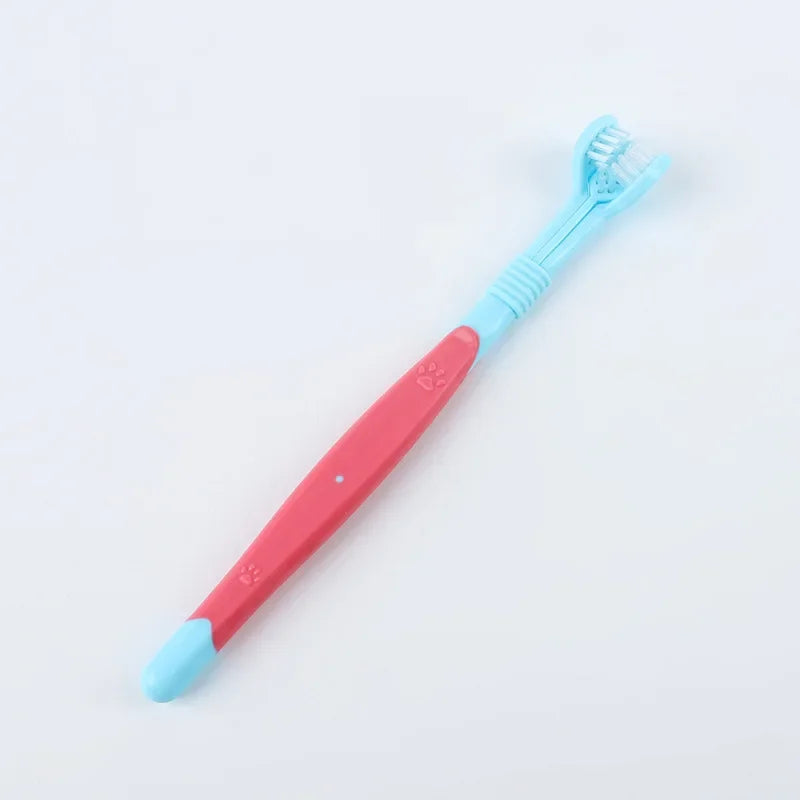 Brosse à dents à trois têtes, rose et bleu