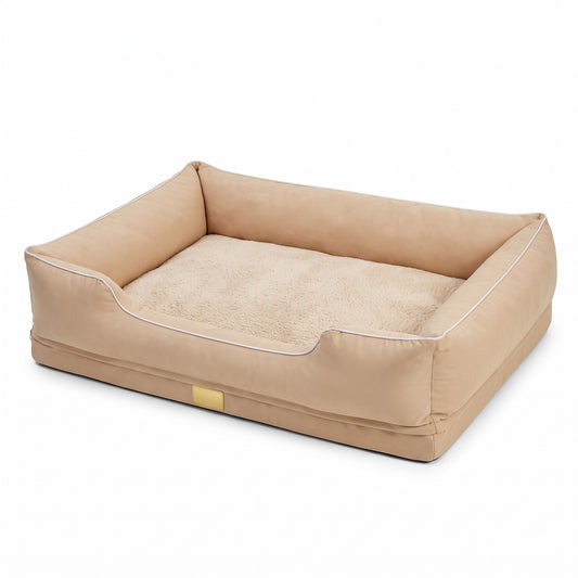 Canapé-lit orthopédique Barnabé coloris beige sur fond blanc