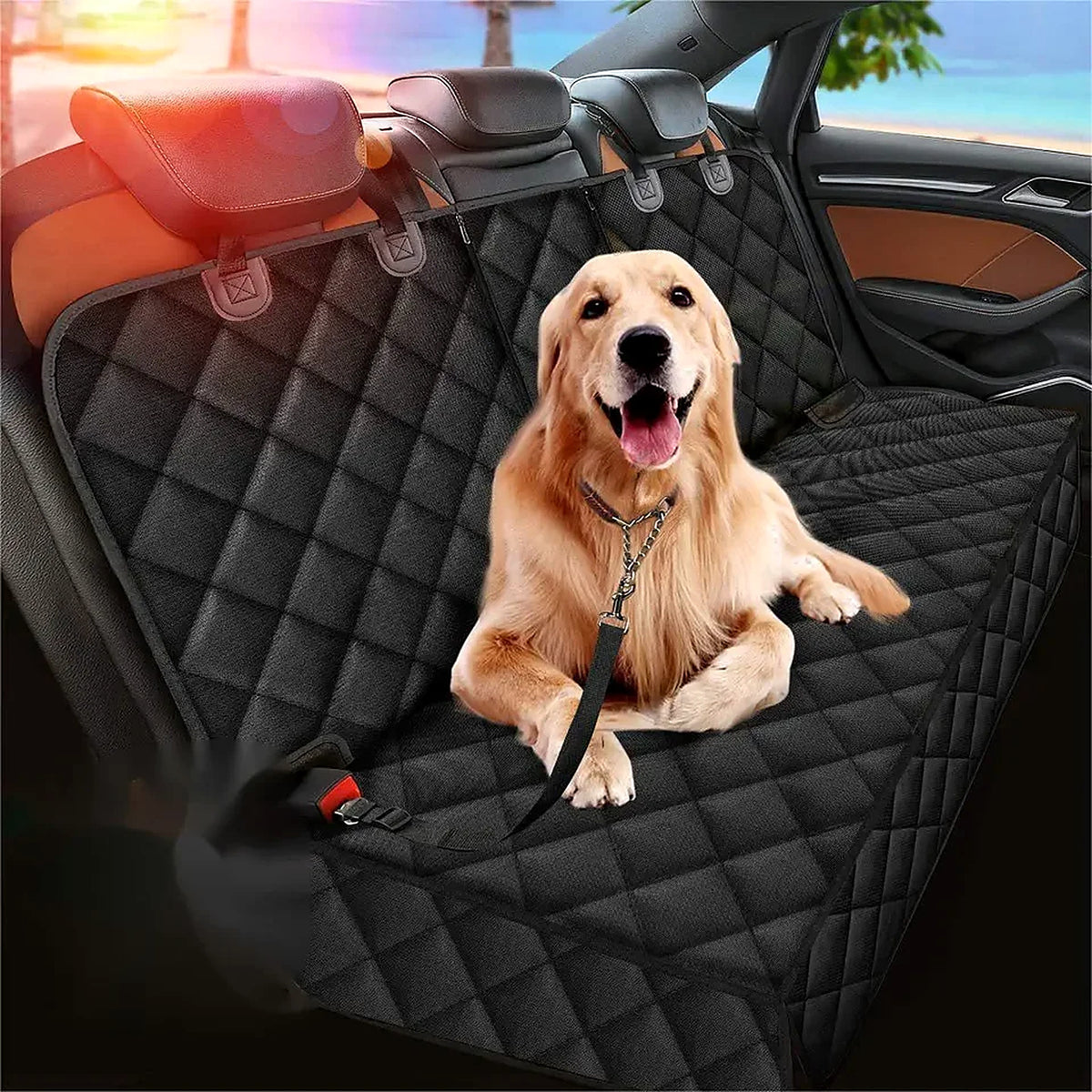 Housse de protection de banquette arrière pour chien – Matelassée, déperlante, avec rabats latéraux