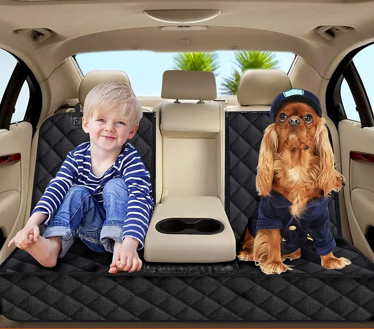 Housse de protection de banquette arrière pour chien – Matelassée, déperlante, avec rabats latéraux