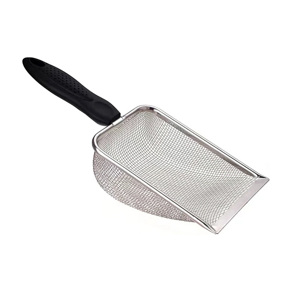 Pelle à litière en inox à maille fine, poignée noire