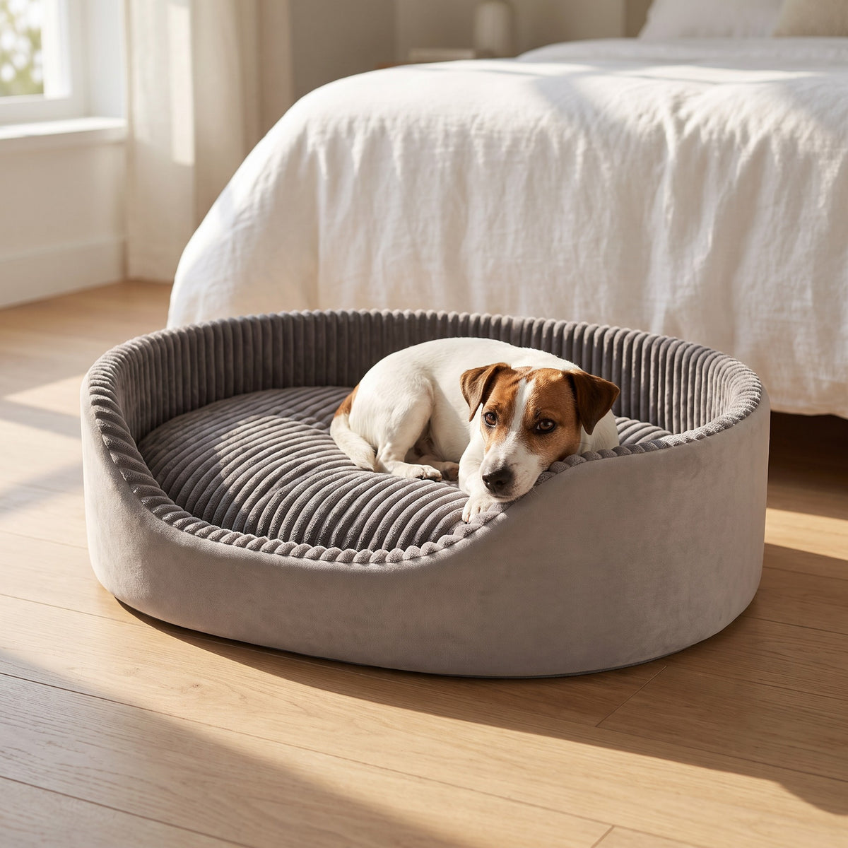 Jack russell couché dans le lit Gustave taille L