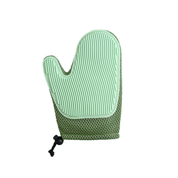Gant de toilettage en silicone vert pour chien et chat, dos en maille