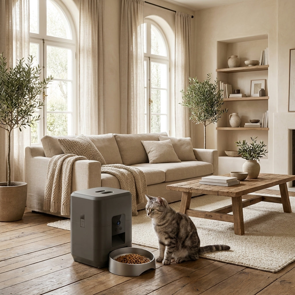 Mangeoire automatique connectée pour chat et chien – Caméra HD, WiFi & distributeur programmable 2 L