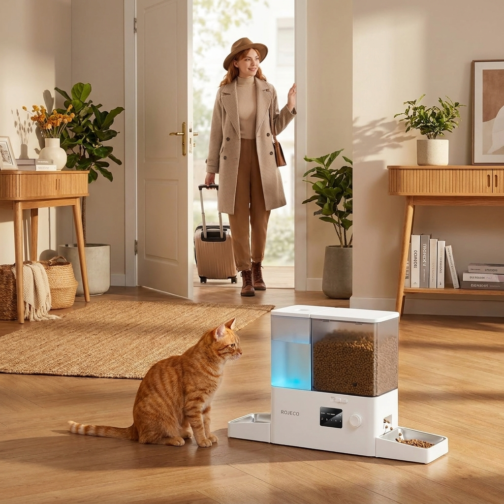 Distributeur automatique 2-en-1 connecté pour chat et chien – Croquettes + fontaine à eau WiFi, 8,5 L