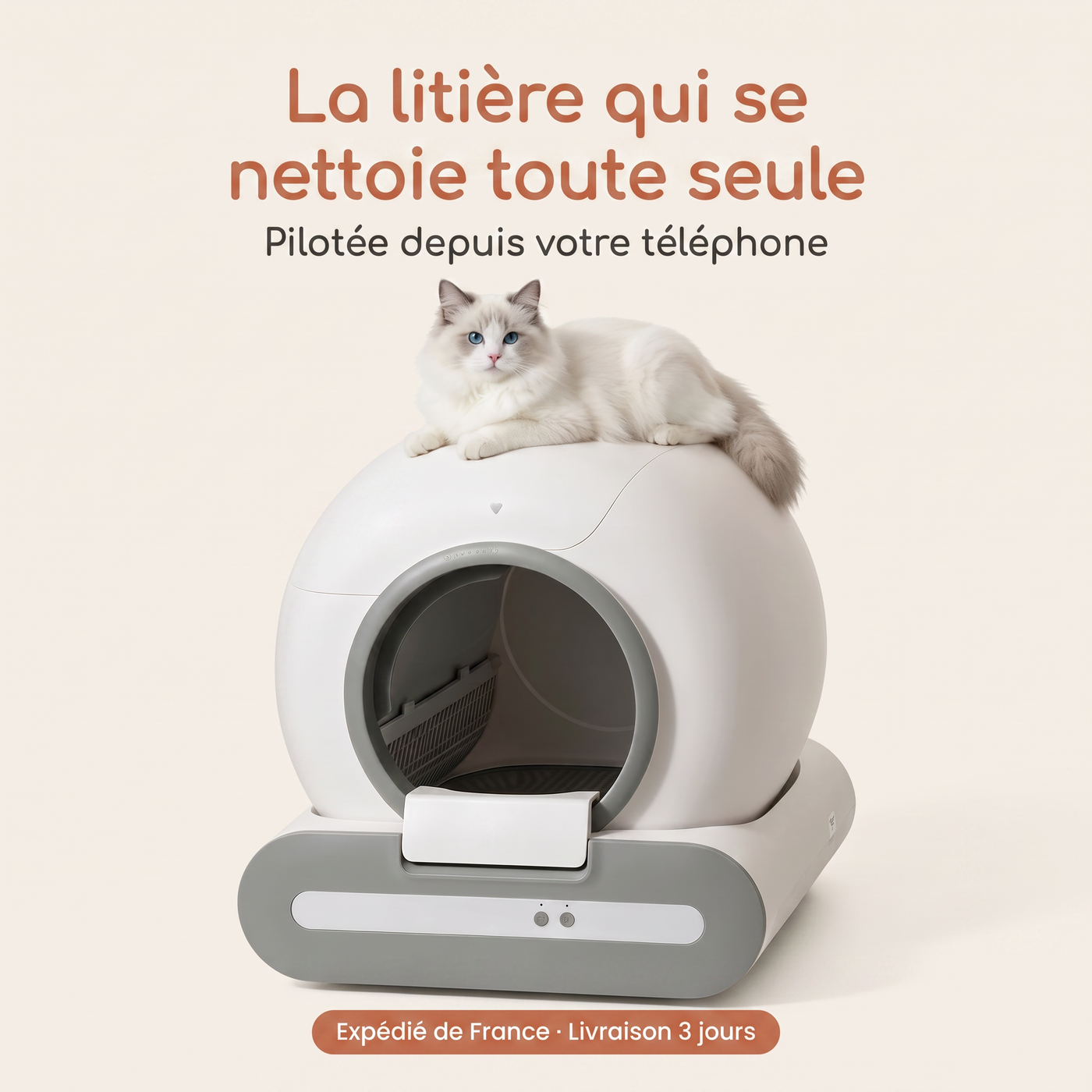 Litière automatique connectée pour chat – Bac autonettoyant 65 L, appli & WiFi