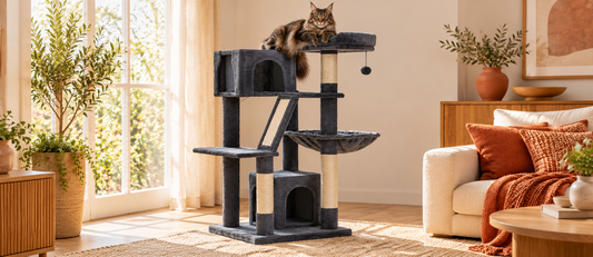 Arbre à chat complet pour grand chat dans un salon lumineux