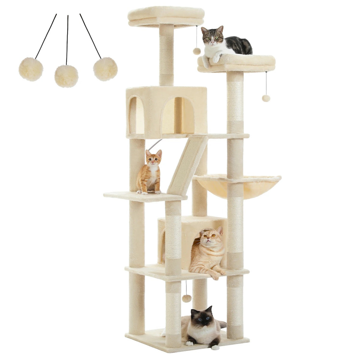 Arbre à chat 180 cm beige, poteaux en sisal naturel