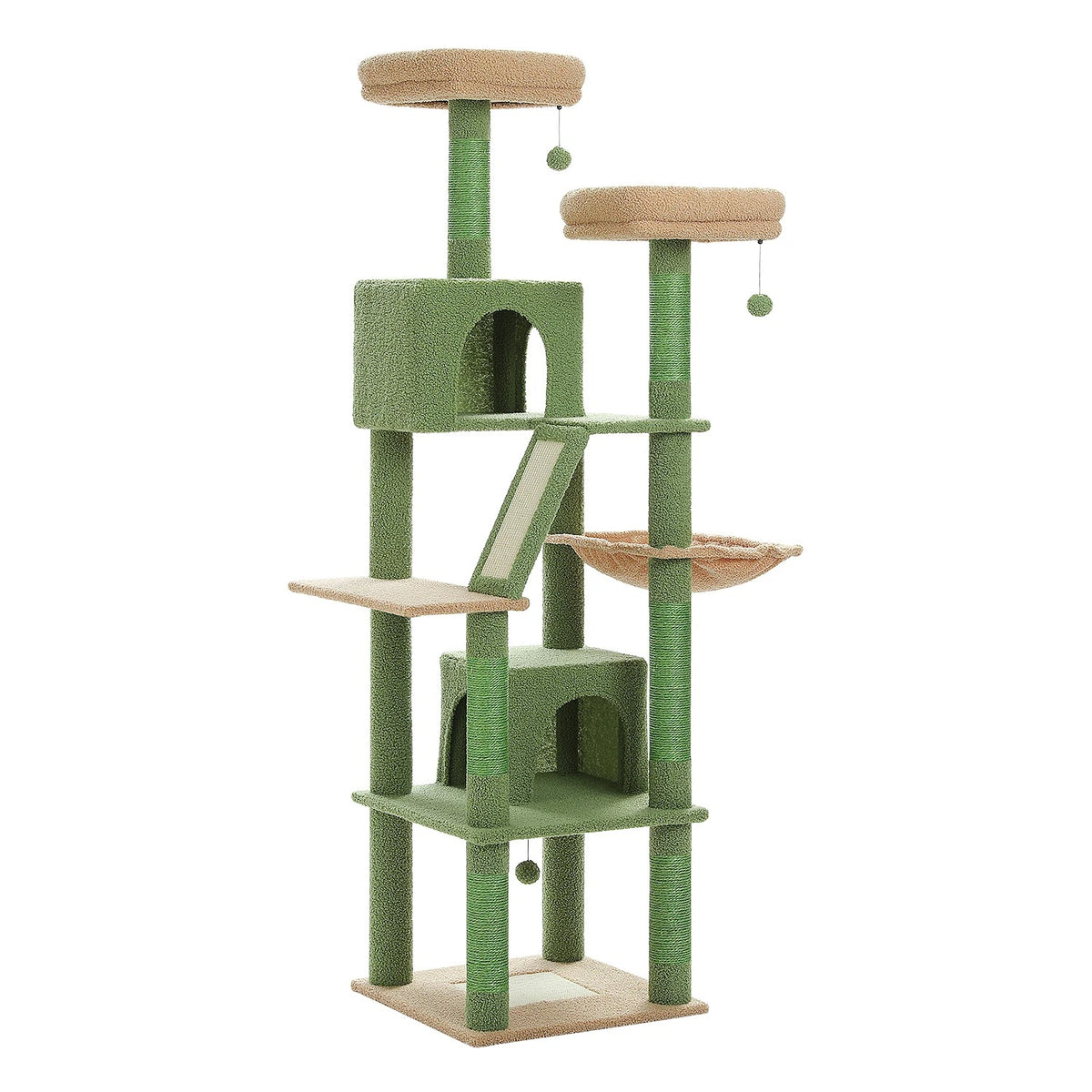 Arbre à chat 180 cm vert avec niches et perchoirs