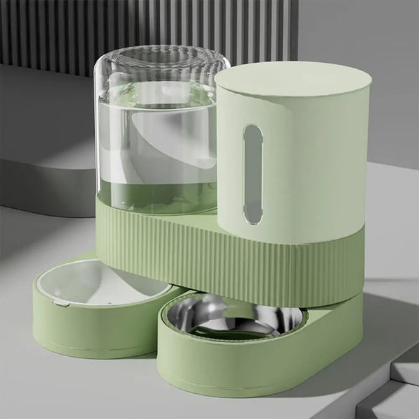Distributeur automatique gravité 2-en-1 croquettes et eau, coloris vert