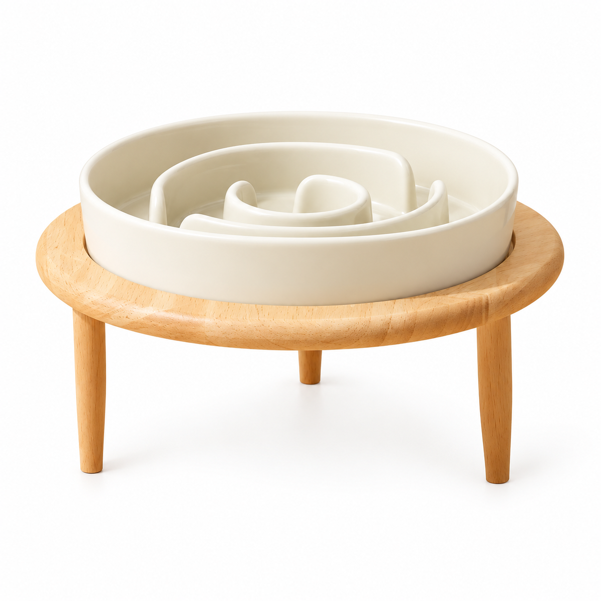 Gamelle Basile en céramique sur support bois, vue 3/4