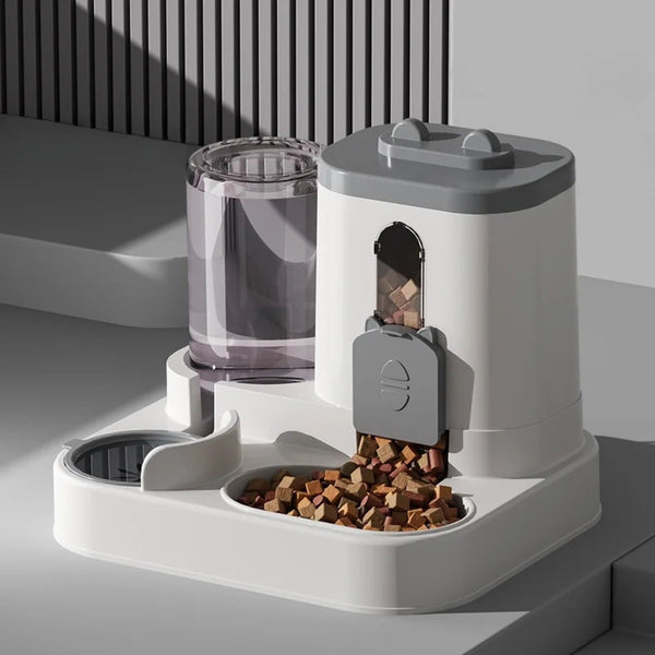 Distributeur croquettes et eau 2-en-1 coloris gris - Douce Patte