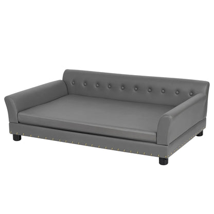 Canapé pour chien gris vu de face, assise capitonnée