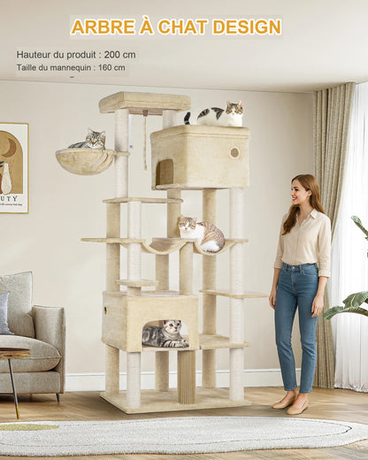 Hauteur de l'arbre à chat comparée à une personne de 160 cm