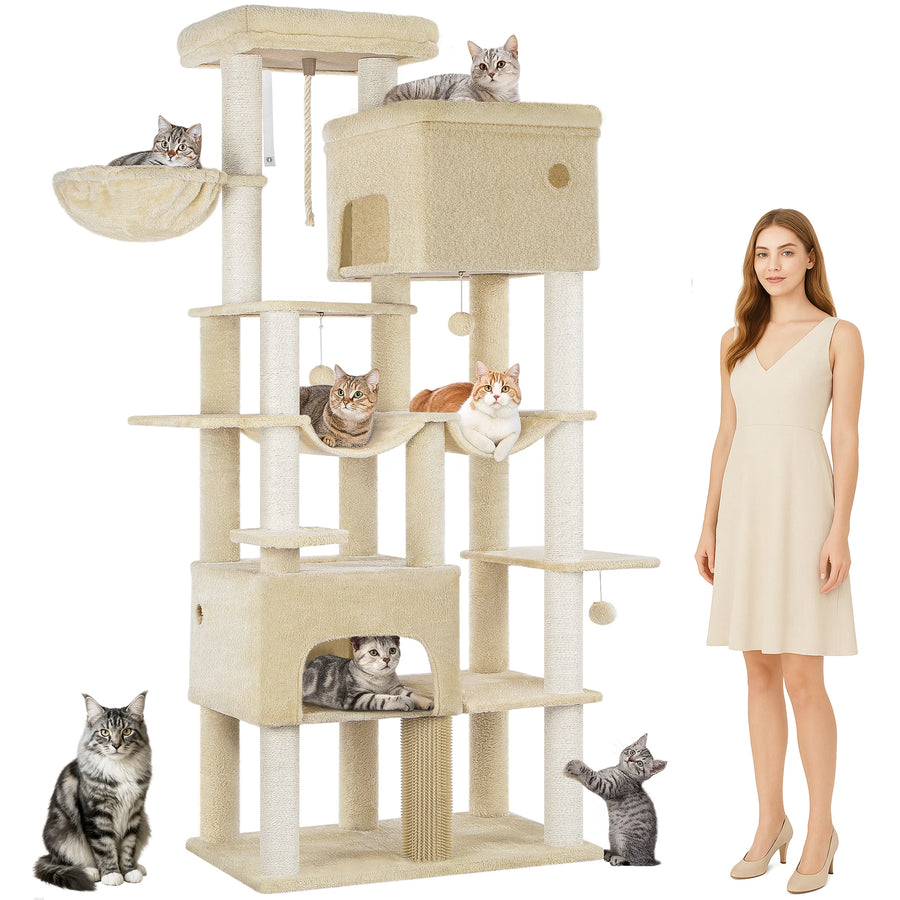 Cat tree 200 cm for Maine Coon — 9 levels, 2 caves, 2 hammocks