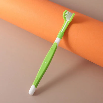 Brosse à dents à trois têtes pour chien et chat, verte