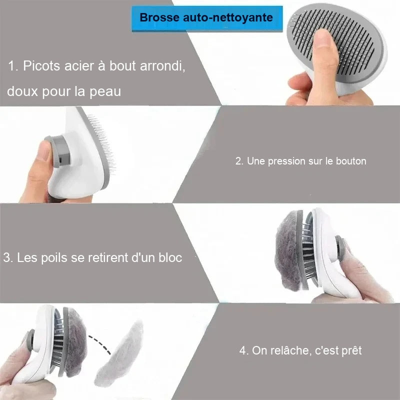 Mode d emploi de la brosse auto-nettoyante en quatre etapes