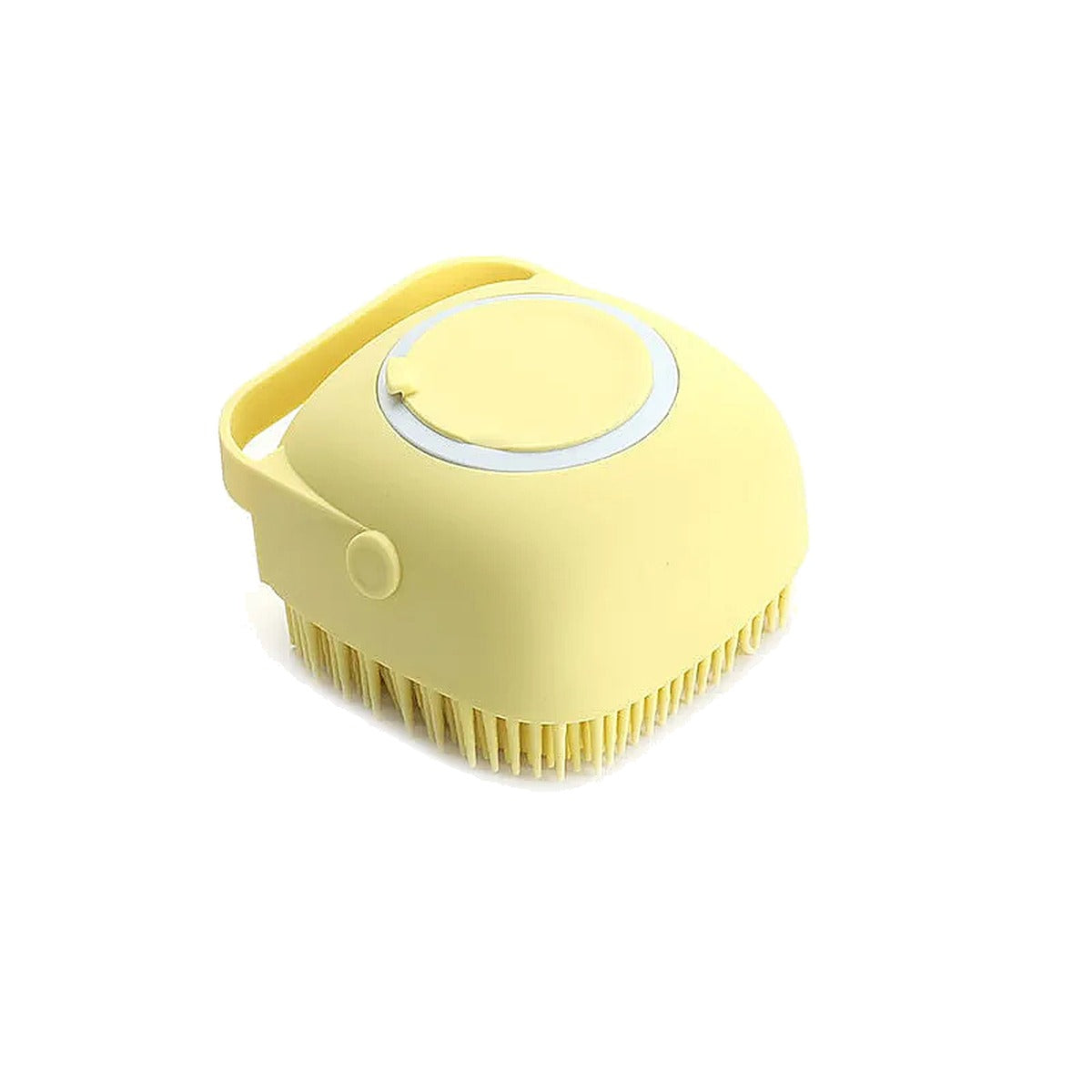 Brosse de bain en silicone à réservoir de shampoing, coloris jaune – Douce Patte