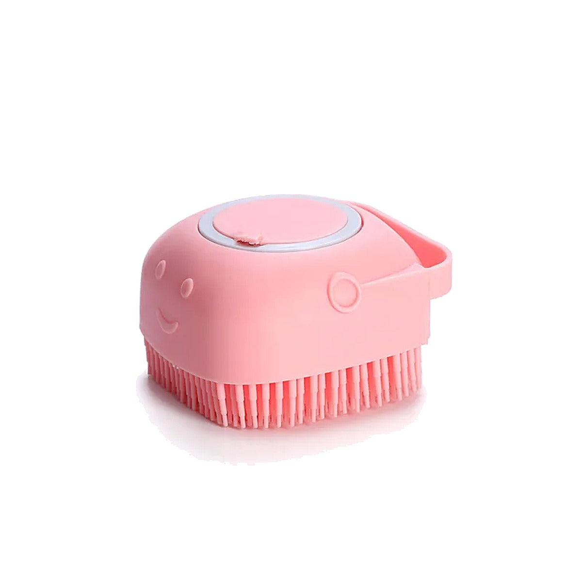 Brosse de bain en silicone à réservoir de shampoing, coloris rose – Douce Patte
