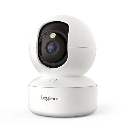 Caméra pour animaux 2K à 360°, blanche, sur fond blanc