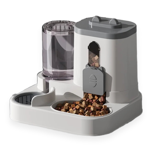 Distributeur de croquettes et d'eau 2-en-1 pour chat et chien — réservoir d'eau et gamelle double, Douce Patte