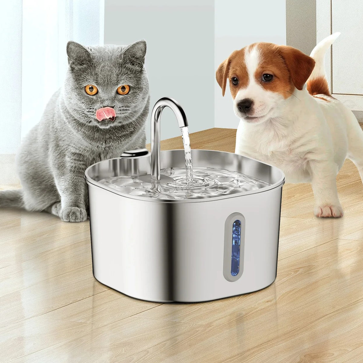 Fontaine à eau inox pour chat 2,2 L – Bec robinet, silencieuse