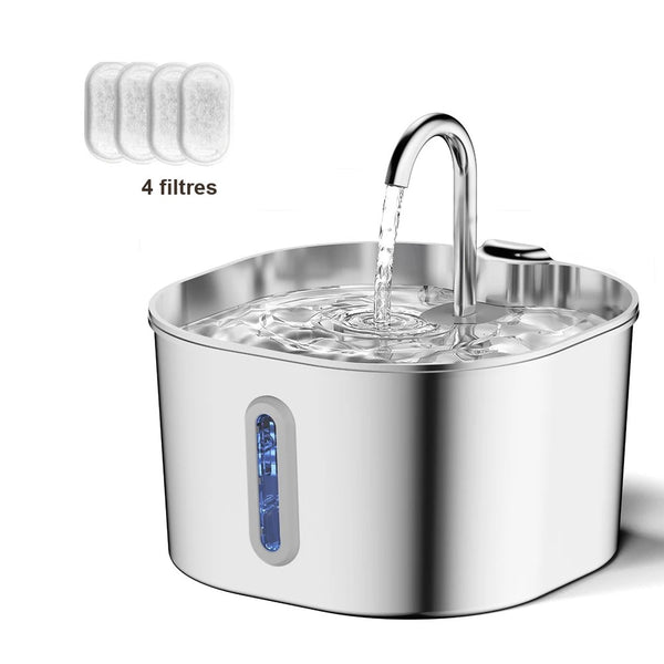 Fontaine à eau inox pour chat 2,2 L – Bec robinet, silencieuse