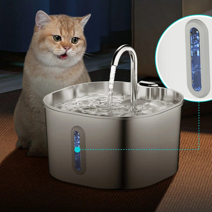 Fontaine à eau inox pour chat 2,2 L – Bec robinet, silencieuse
