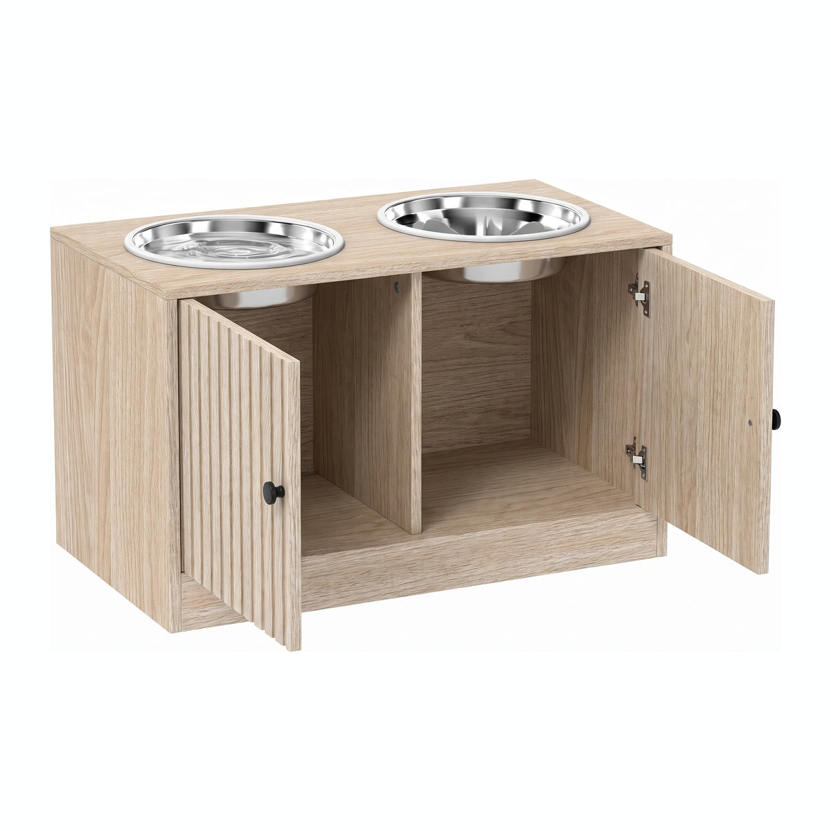 Meuble gamelle portes ouvertes, rangement intérieur de 40 litres en deux compartiments