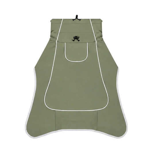 Manteau imperméable pour chien Gaspard vert sauge, vue de dessus sur fond blanc