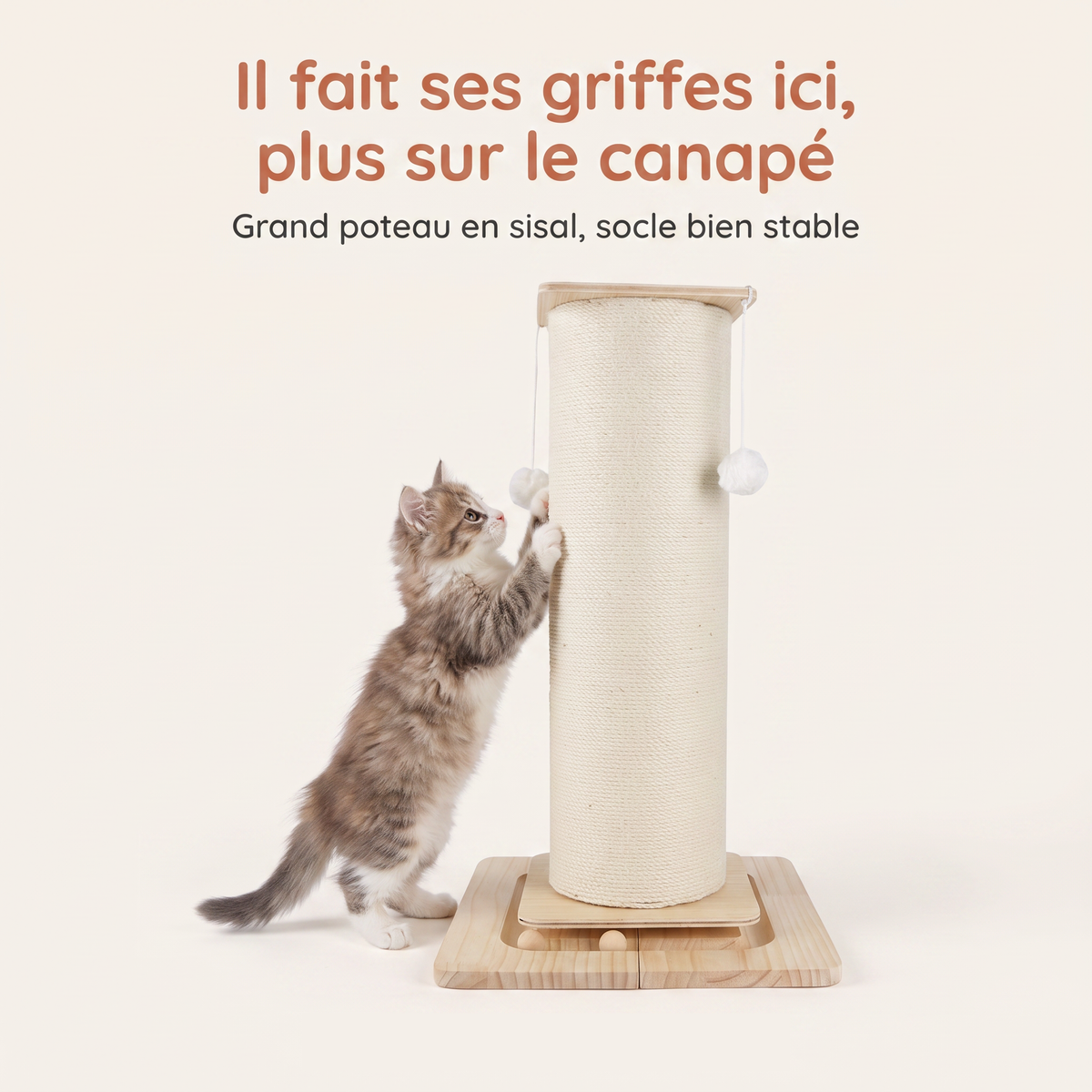 Il fait ses griffes ici, plus sur le canapé — grand poteau en sisal à socle stable