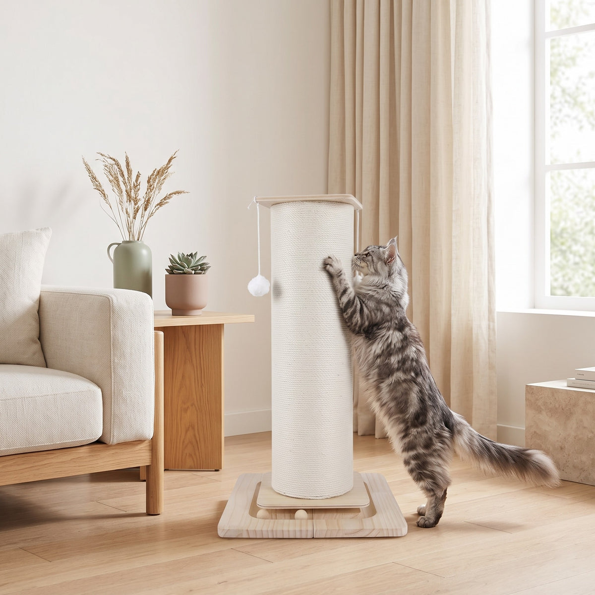 Maine Coon qui fait ses griffes sur le griffoir Marcel