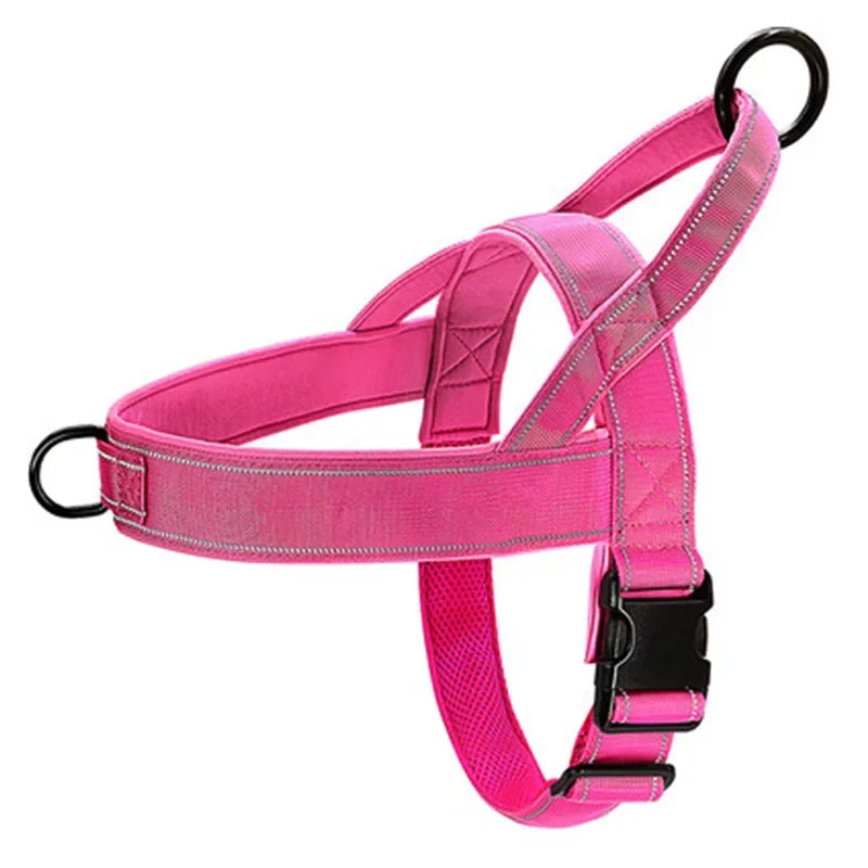 Harnais anti-traction rembourré rose pour chien