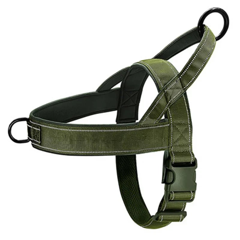 Harnais anti-traction rembourré vert armée pour chien
