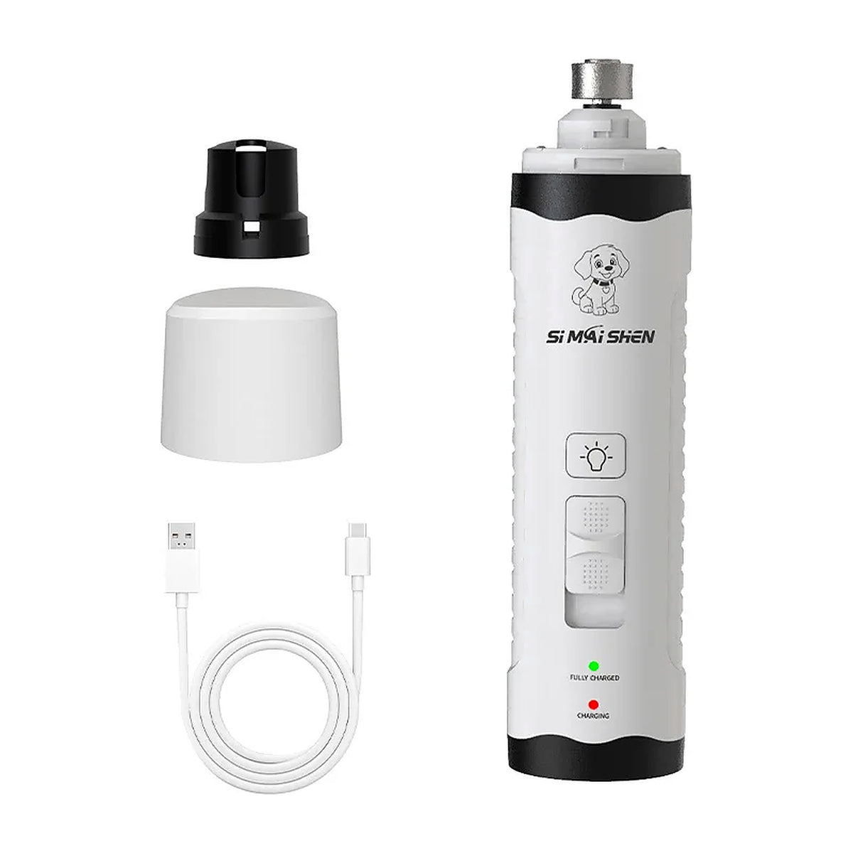Lime à griffes électrique avec ses deux capuchons et son câble USB