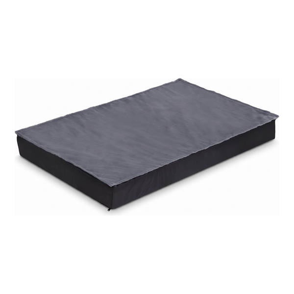 Lit orthopédique pour chien Douce Patte — matelas déhoussable, dessus gris peluche et base noire imperméable