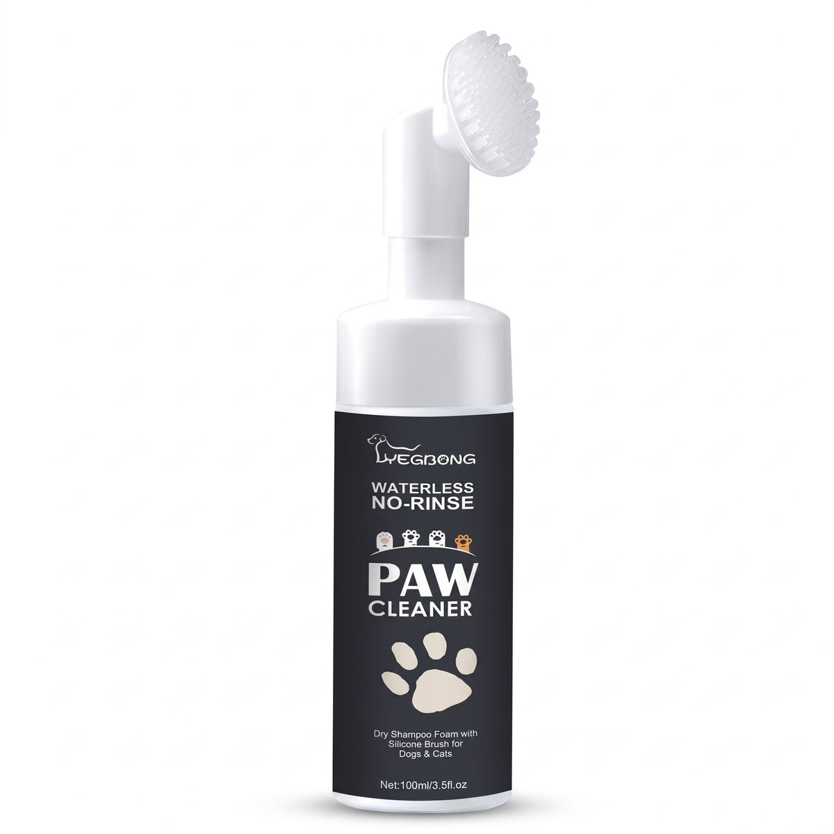 Flacon de mousse nettoyante pour pattes sur fond blanc