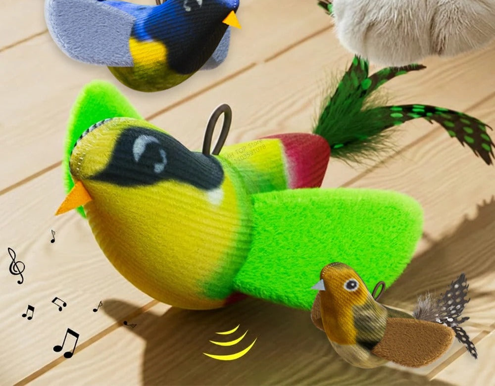 Oiseau sonore à suspendre pour chat – Jouet qui gazouille au toucher