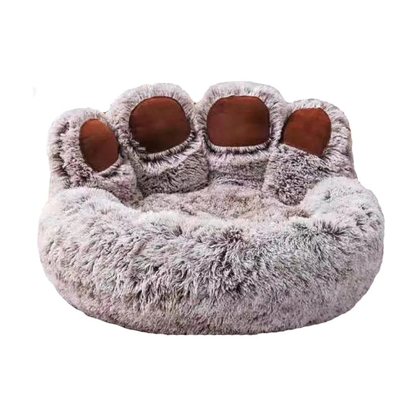 Panier en forme de patte de chien, fourrure longue coloris café dégradé
