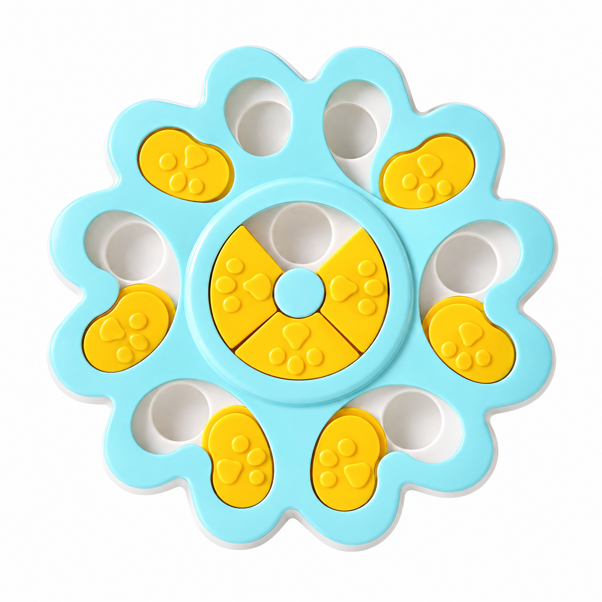 Puzzle distributeur de friandises pour chien, bleu et jaune – Douce Patte