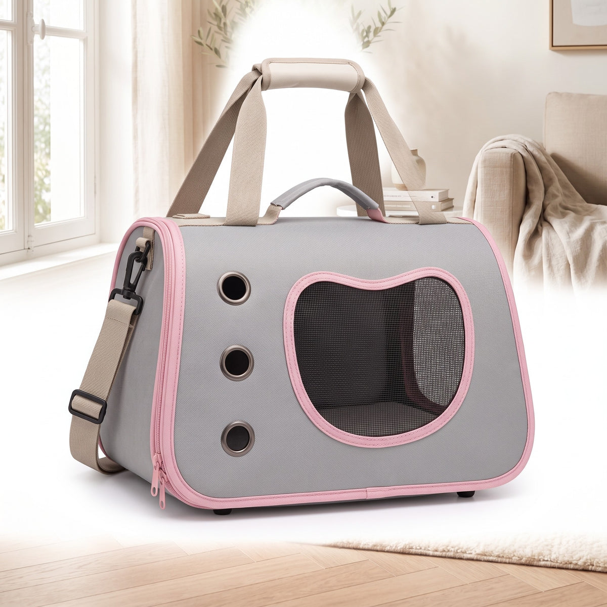 Sac de transport pliable coloris rose sur fond blanc