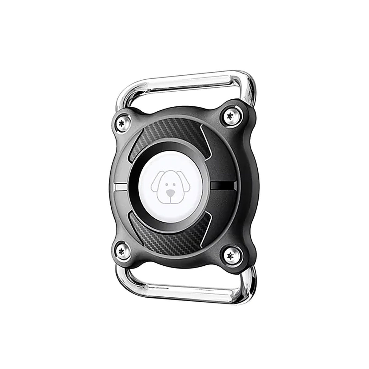 Support de collier pour AirTag noir, vue de face sur fond blanc