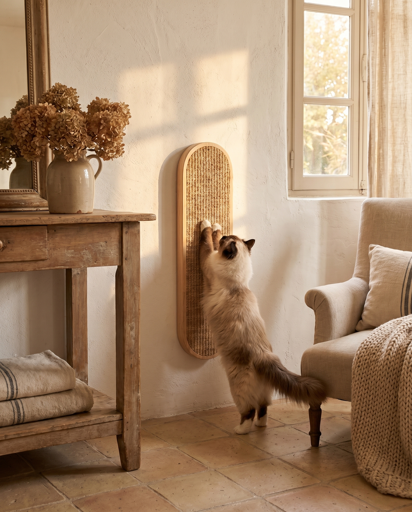 Griffoir mural en sisal naturel pour chat