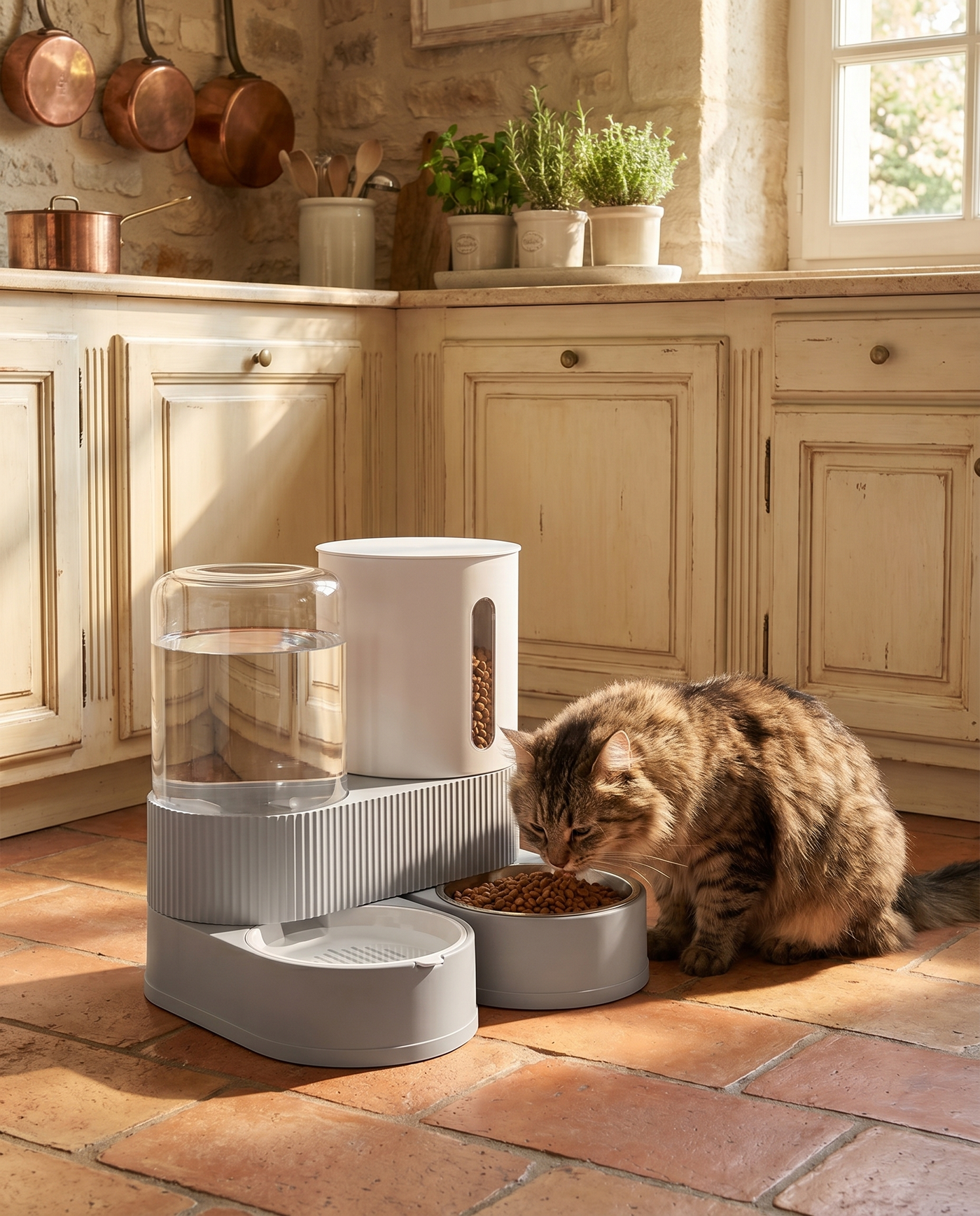 Distributeur croquettes + eau 2-en-1