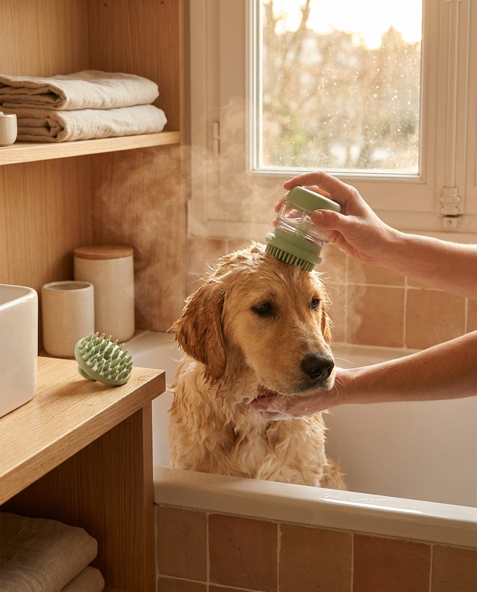 Brosse de bain avec distributeur de shampoing