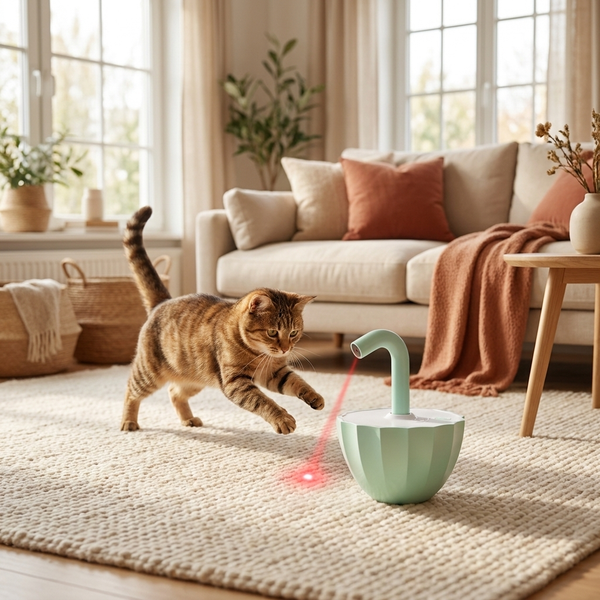 Chat qui chasse le point du jouet laser automatique