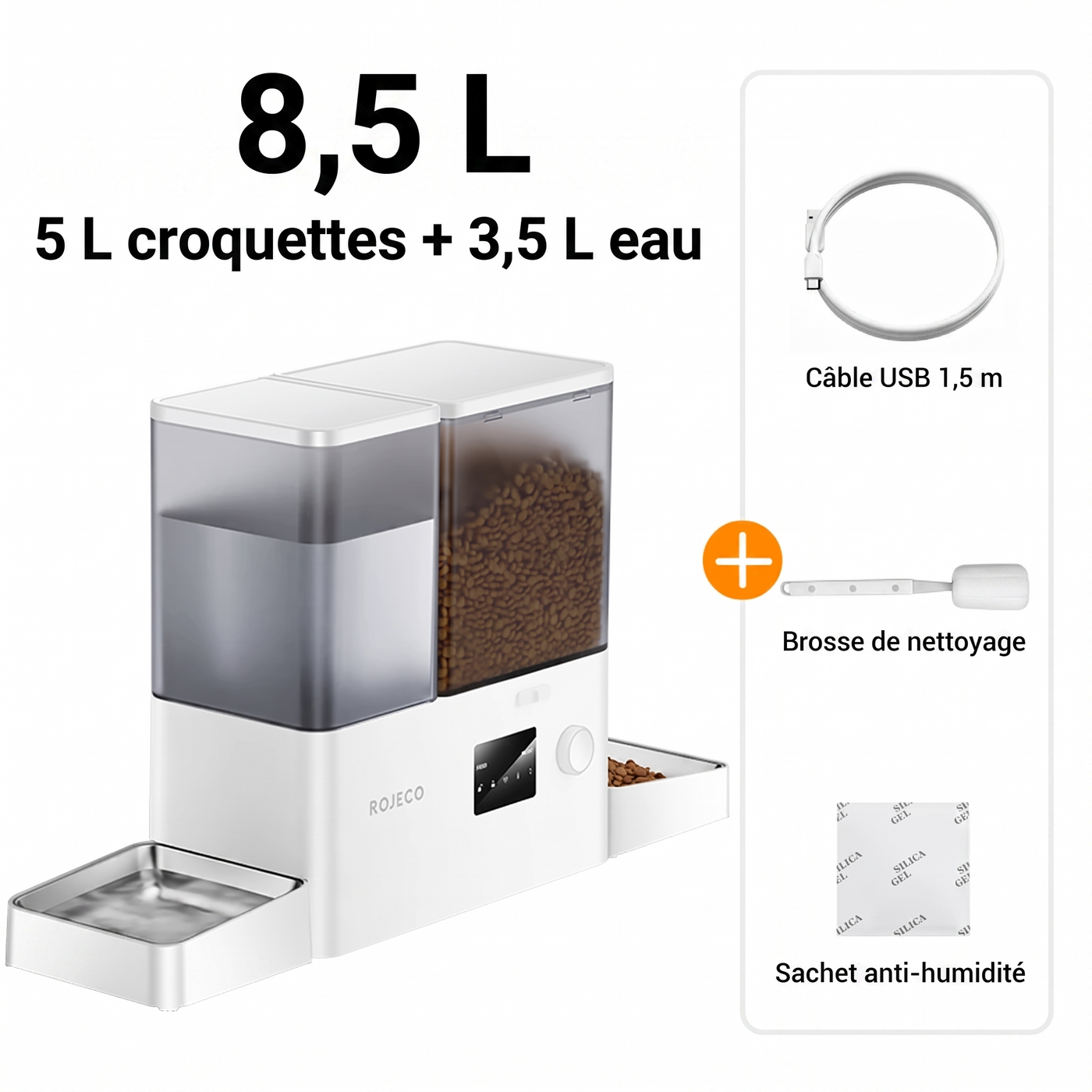 Distributeur automatique 2-en-1 connecté pour chat et chien – Croquettes + fontaine à eau WiFi, 8,5 L