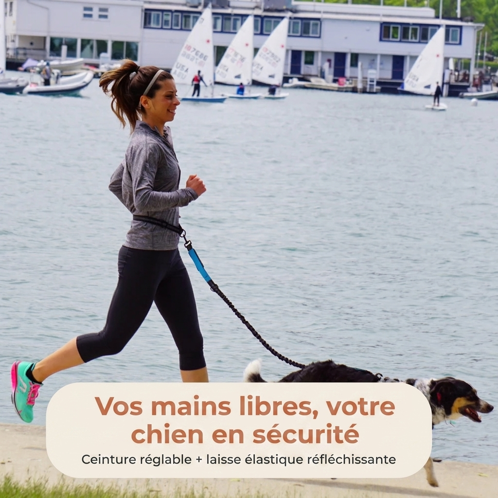 Vos mains libres, votre chien en sécurité — ceinture running avec laisse élastique | Douce Patte