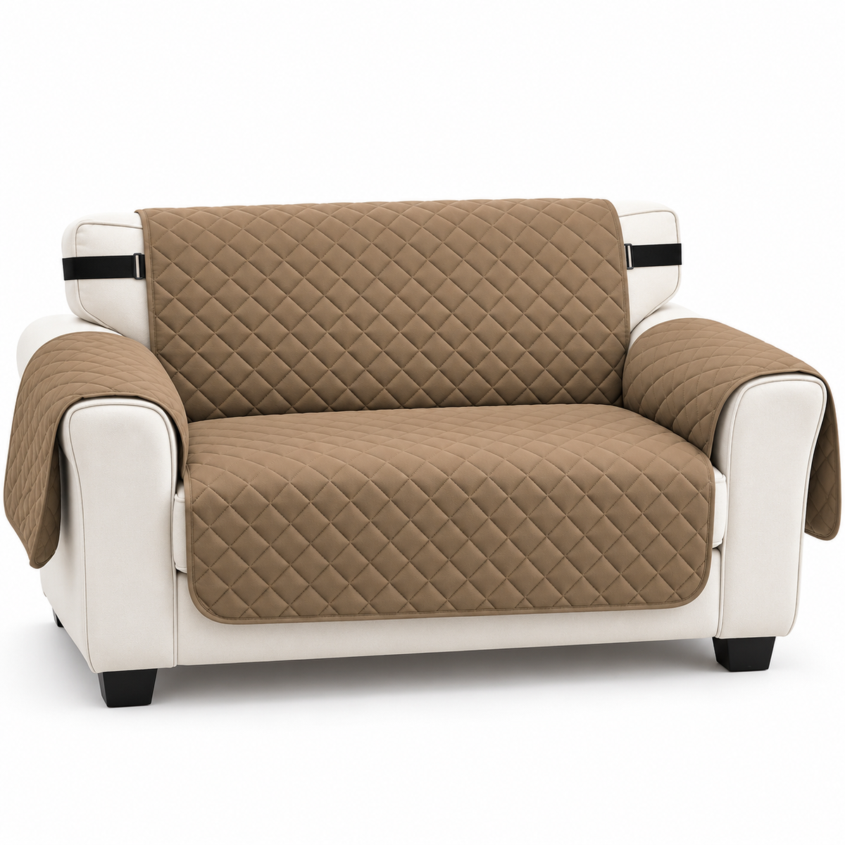 Housse taupe sur canapé 2 places
